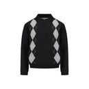 Classic Preppy Style Versatile Diamond Weave Polo Neck Knit Sweater