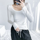 High-Elastic Premium Cotton U-Neck Long Sleeve Fitted Top for Women