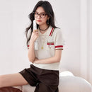 Style Polo Neck Short Sleeve Knit Top for Women, Summer Elegant Blouse, Premium and Unique Stylish T-Shirt