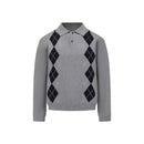 Classic Preppy Style Versatile Diamond Weave Polo Neck Knit Sweater