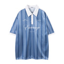 Classic Retro Nostalgic Jersey Short Sleeve Top Men's Summer Striped Letter Print Color Block Polo Collar T-Shirt