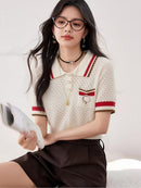 Style Polo Neck Short Sleeve Knit Top for Women, Summer Elegant Blouse, Premium and Unique Stylish T-Shirt