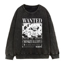 Washed retro distressed hoodie, Japanese Manica form, fifth gear, Luffy