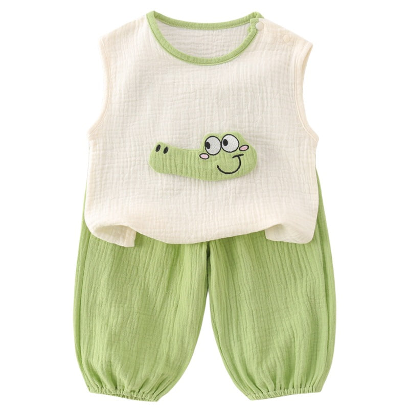 Baby Boy Vest Romper Cartoon Crocodile Outdoor Wear  Children's Clothing