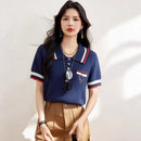 Style Polo Neck Short Sleeve Knit Top for Women, Summer Elegant Blouse, Premium and Unique Stylish T-Shirt