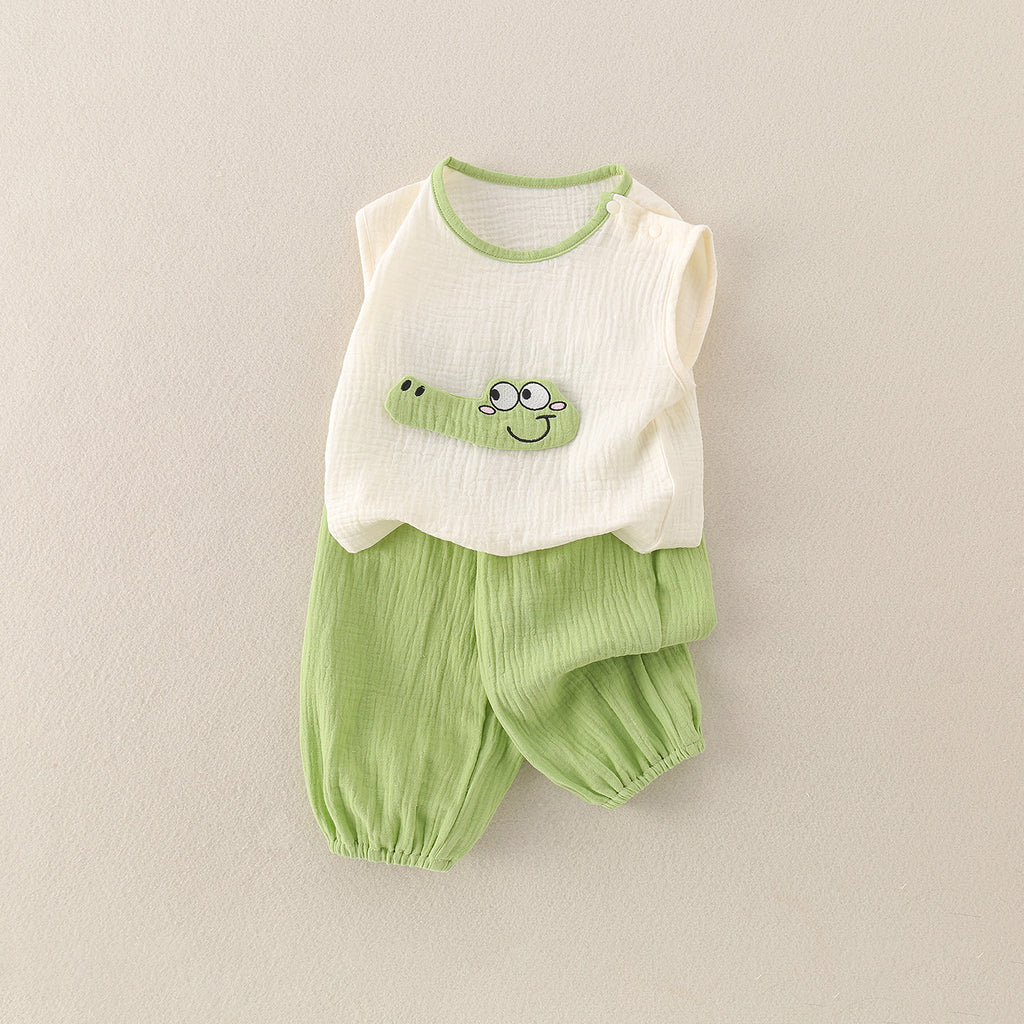 Baby Boy Vest Romper Cartoon Crocodile Outdoor Wear  Children's Clothing