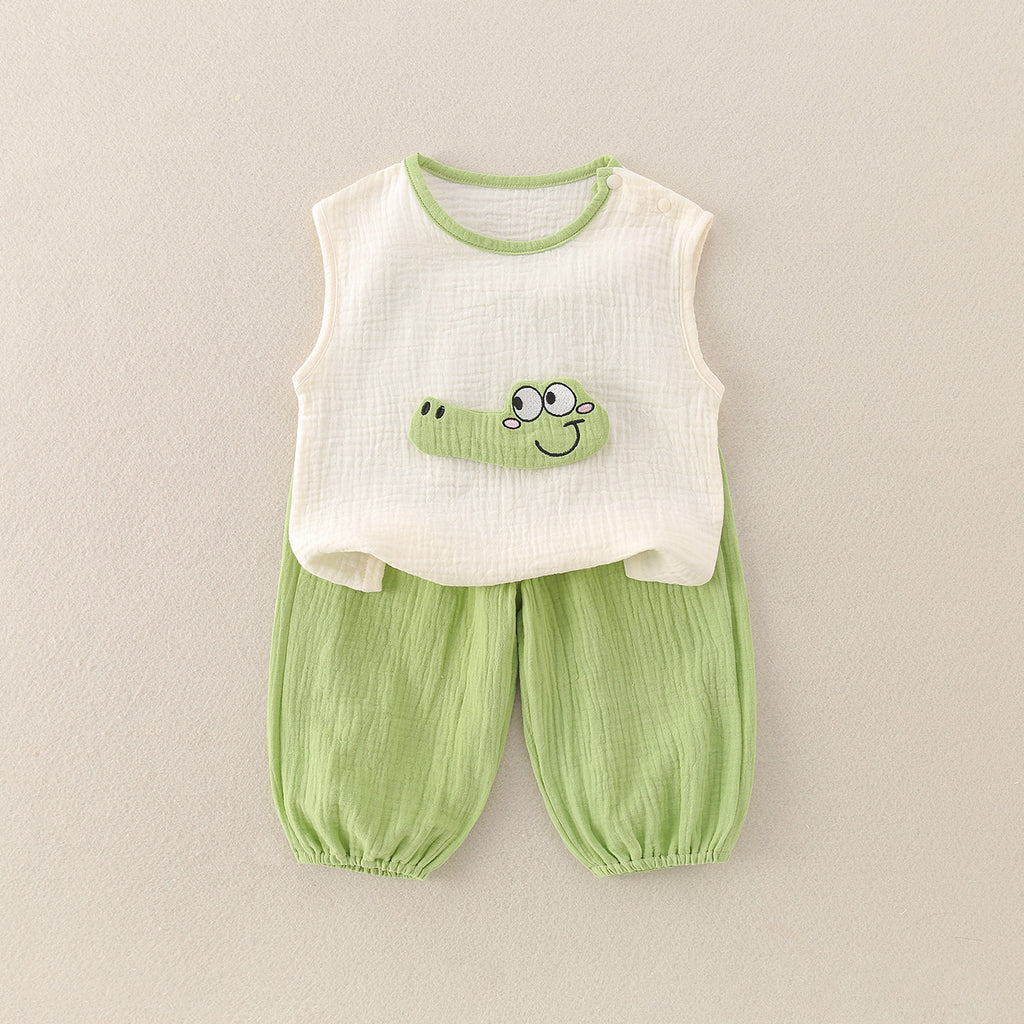 Baby Boy Vest Romper Cartoon Crocodile Outdoor Wear  Children's Clothing