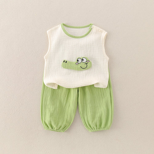 Baby Boy Vest Romper Cartoon Crocodile Outdoor Wear  Children's Clothing
