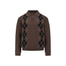 Classic Preppy Style Versatile Diamond Weave Polo Neck Knit Sweater