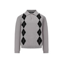 Classic Preppy Style Versatile Diamond Weave Polo Neck Knit Sweater