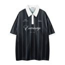 Classic Retro Nostalgic Jersey Short Sleeve Top Men's Summer Striped Letter Print Color Block Polo Collar T-Shirt