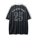 Classic Retro Nostalgic Jersey Short Sleeve Top Men's Summer Striped Letter Print Color Block Polo Collar T-Shirt