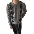 Classic Preppy Style Versatile Diamond Weave Polo Neck Knit Sweater