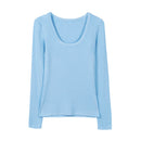 High-Elastic Premium Cotton U-Neck Long Sleeve Fitted Top for Women