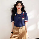 Style Polo Neck Short Sleeve Knit Top for Women, Summer Elegant Blouse, Premium and Unique Stylish T-Shirt